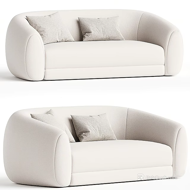 Modern Minimalist Light Colored Two Seater Sofa With Rounded Armrests And Soft Cushions 3d model 