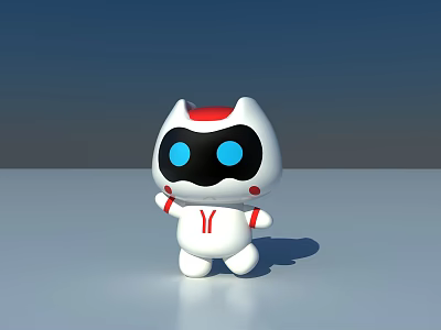 Cute Cartoon Doll with White Body Red Accents and Blue Eyes 3d model