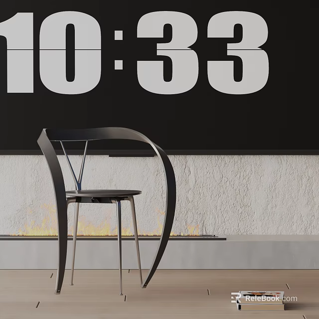Modern Dining Chair Against Black Wall With White Numbers Textured Wall And Wooden Floor 3d model 