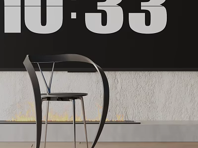 Modern Dining Chair Against Black Wall With White Numbers Textured Wall And Wooden Floor 3d model