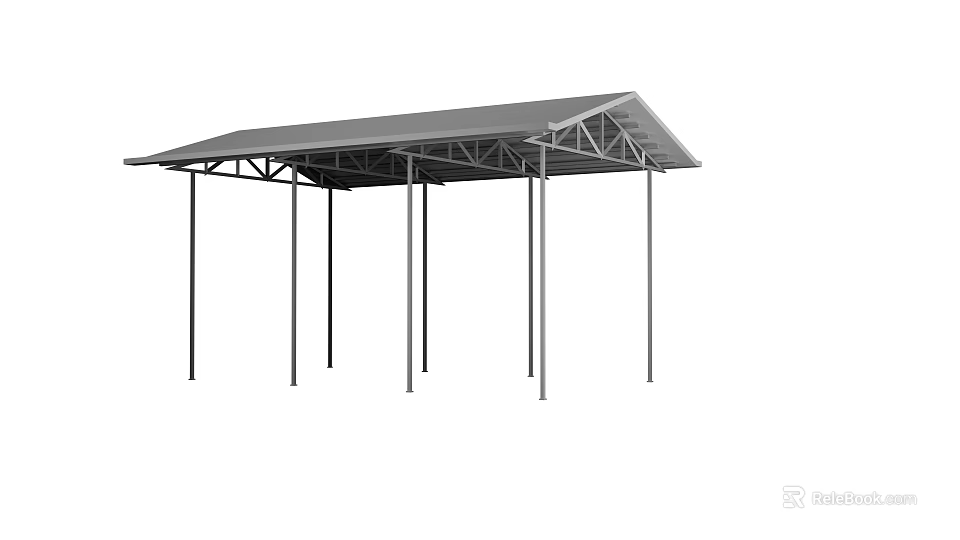 Outdoor Canopy with Metal Frame Multiple Support Poles and Flat Roof Design 3d model 