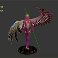 Mythical Character 3D Model With White Black Wings And Spear On Black Base