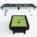 Green Felt And Glass Top Billiard Tables As Sports Equipment With Balls And Cues