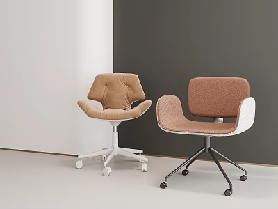 Modern Office Chairs with Light Brown and Brown Upholstery White and Black Bases and Wheels 3d model