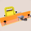 Industrial Metal Processing Equipment With Yellow Frame Orange Base And Mechanical Workbench 3d model