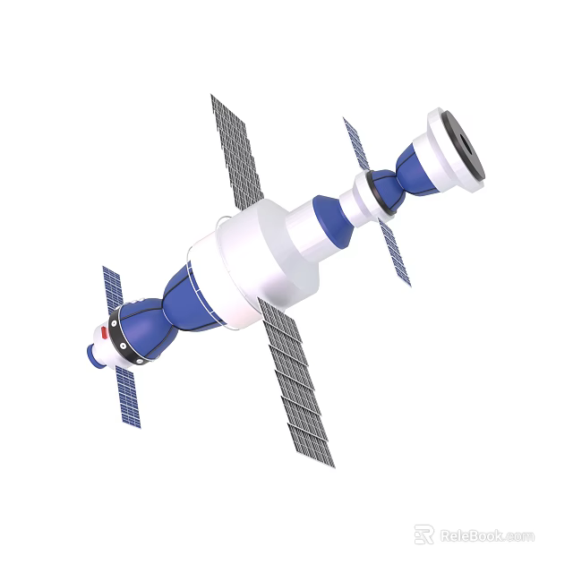 White And Blue Satellite With Solar Panels And Antenna Modules In Orbit 3d model 