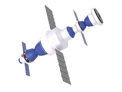 White And Blue Satellite With Solar Panels And Antenna Modules In Orbit 3d model