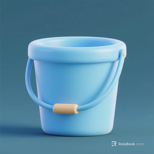 Light Blue Plastic Bucket With Beige Handle And Smooth Surface Design 3d model 