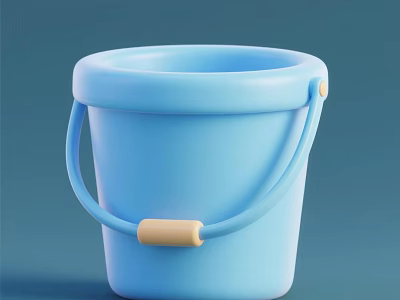 Light Blue Plastic Bucket With Beige Handle And Smooth Surface Design 3d model