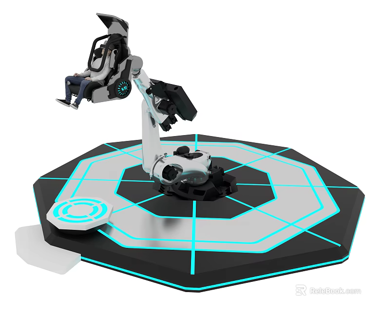 Advanced VR Immersive Platform With Mechanical Arm And Neon Octagonal Base 3d model 