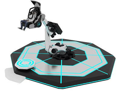 Advanced VR Immersive Platform With Mechanical Arm And Neon Octagonal Base 3d model
