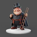 Smiling 3D Game Movie Character With Top Hat Black Coat And Wooden Ladder