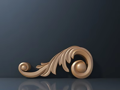 Golden Intricate Carved Decoration With Curved Leaf Patterns And Round Accents 3d model
