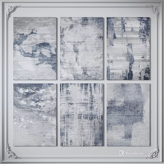 Modern Abstract Square Rug With Blue White Textured Geometric Pattern Design 3d model 