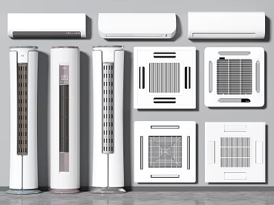 Different Types of Air Conditioner Fans Including Wall Mounted Standing Cabinet and Modern Design Styles 3d model