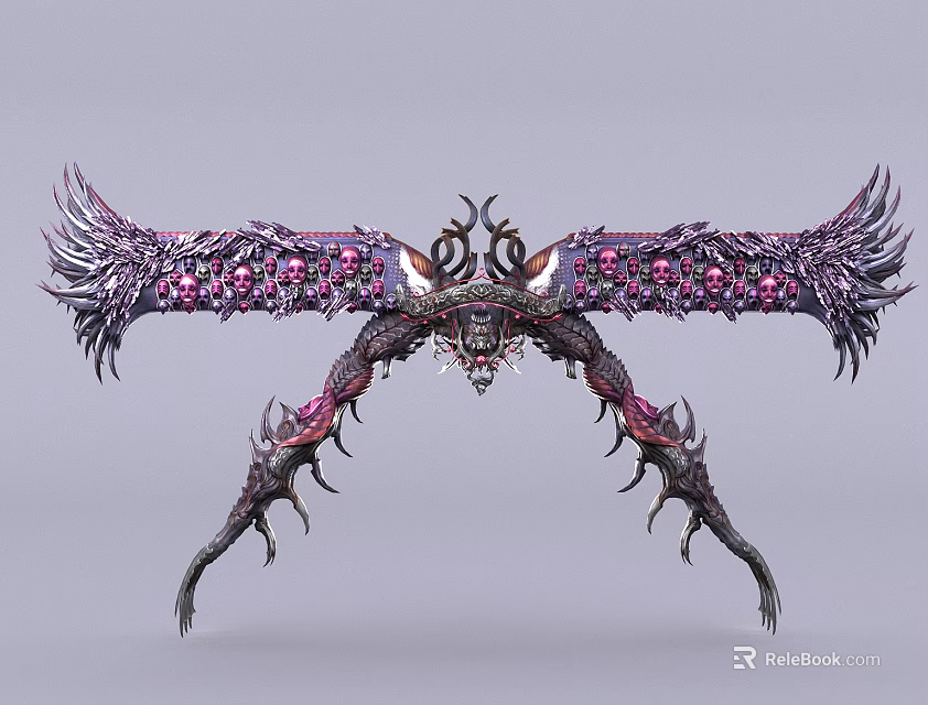 Game Movie Character Winged Weapon With Purple Pink Gems And Spiked Design 3d model 