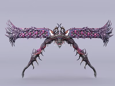 Game Movie Character Winged Weapon With Purple Pink Gems And Spiked Design 3d model