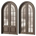 Dark Brown Arched Hinged Doors with Vertical Ribbed Glass Panels and Handles