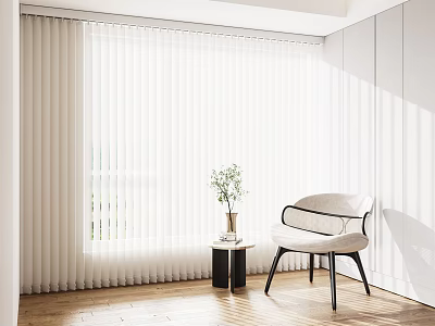 White Curtains In Modern Interior With Armchair Side Table Vase And Wooden Floor 3d model