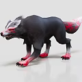 Fierce Black Wolf With Red Paws And Tail Standing On White Background With Aggressive Look
