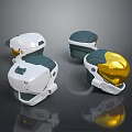 Futuristic Weapon Helmets Featuring White Gold And Green Modern Design Elements 3d model