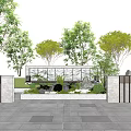 Scenic Feature Wall Design With Green Plants Trees And Stone Pavement Under Blue Sky