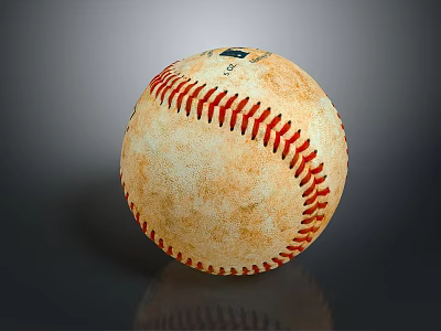 Vintage Worn Baseball Sports Equipment With Red Stitching And Leather Surface 3d model