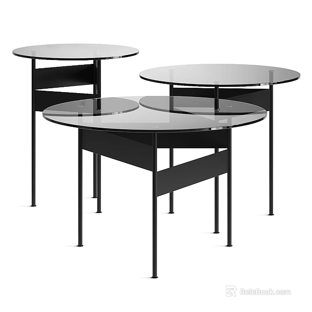 Round Glass Top Dining Tables with Black Metal Frames Three Different Sizes Modern Design 3d model
