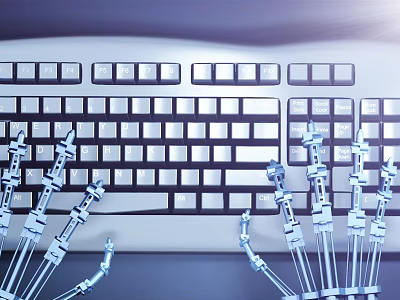 Smart Robotic Arms Precisely Operating On Computer Keyboard For Typing Tasks 3d model
