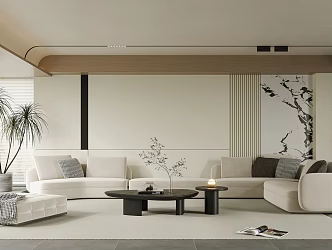 Modern Living Room Home Living Room Multi-person Sofa Single Sofa Coffee Table Combination Plant 3d model