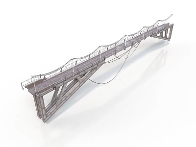 Bridge 3D Model Structural Design With Steel Cables Truss And Deck 3d model