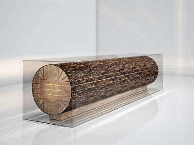 Modern Reception Desk With Transparent Glass Shell Wooden Core And Gold Decorative Lines 3d model