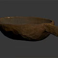 Vintage Handcrafted Wooden Scoop Bowl Featuring Textured Surface And Long Handle