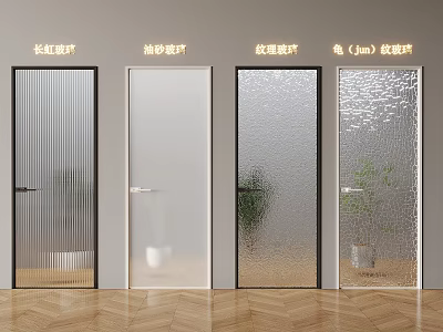 Modern Interior Casement Doors Featuring Ribbed Frosted And Crystal Glass Designs 3d model