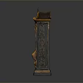 Ornate Antique Bookcase With Black Finish Golden Carvings And Shelved Books