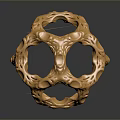 Golden Hollow Spherical Decorative Sculpture With Intricate Patterns And Shiny Surface