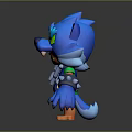 Blue Cartoon Game Movie Character With Green Eyes Feline Features Orange Paws And Bone Accessories
