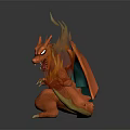Orange Scaled Dragon With Green Wings And Sharp Claws Breathing Fiery Flame 3d model