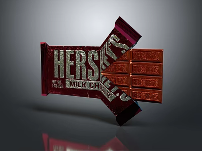 Hersheys Chocolate Bar With Crossed Red Wrapper Displaying Tasty Chocolate Pieces 3d model