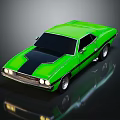 Classic Green Muscle Car With Black Stripes And Shiny Alloy Wheels