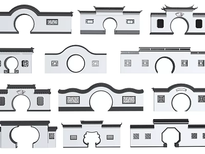 Traditional Chinese Door Arches In Various Classical Architectural Design Styles 3d model