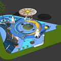Space Themed Children's Play Area With Rocket Shaped Slide Hanging Balls And Colorful Floor