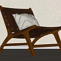 Leisure Chair With Brown Wooden Frame And Woven Design Featuring Decorative Pillow