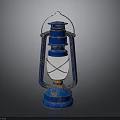 Vintage Blue Rusted Kerosene Lamp With Metal Frame And Glass Shade