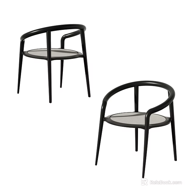 Two Modern Black Frame Leisure Chairs With Armrests And Mesh Seats 3d model 