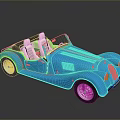 Blue Vintage Convertible Car Featuring Open Top And White Seats Design