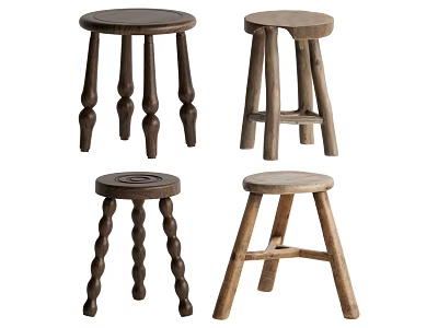 Wooden Stools With Various Leg Designs And Different Styles For Home Furniture Decor 3d model