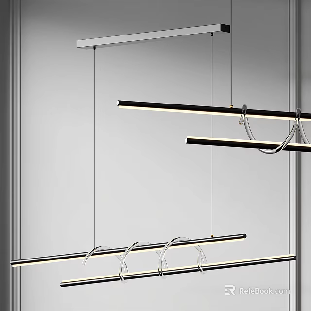 Modern Linear Pendant Lights With Sleek Metal Structure For Contemporary Interior Ceiling 3d model