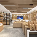 Modern Exhibition Hall With Wooden Display Cabinets Shelves Product Displays And Open Layout