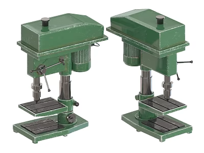 Two Green Industrial Drill Press Machines With Metal Base For Workshop Heavy Duty Use 3d model
